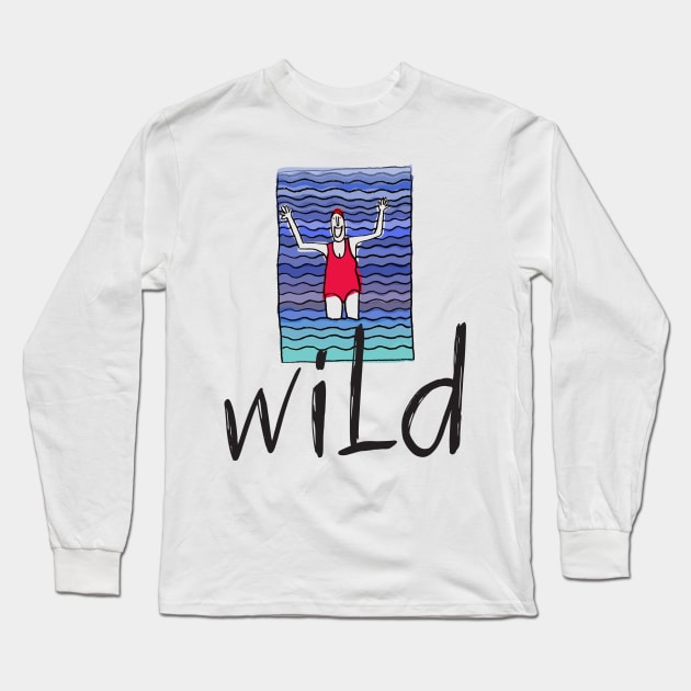 Wild Swimming Water Woman Long Sleeve T-Shirt by krisevansart